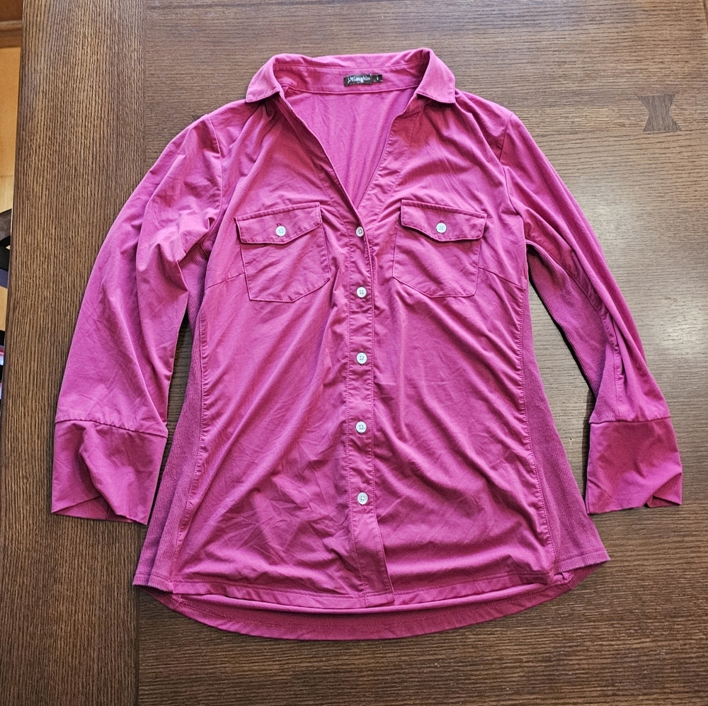 J McLaughlin Button Front Catalina Cloth V-Neck Blouse Small